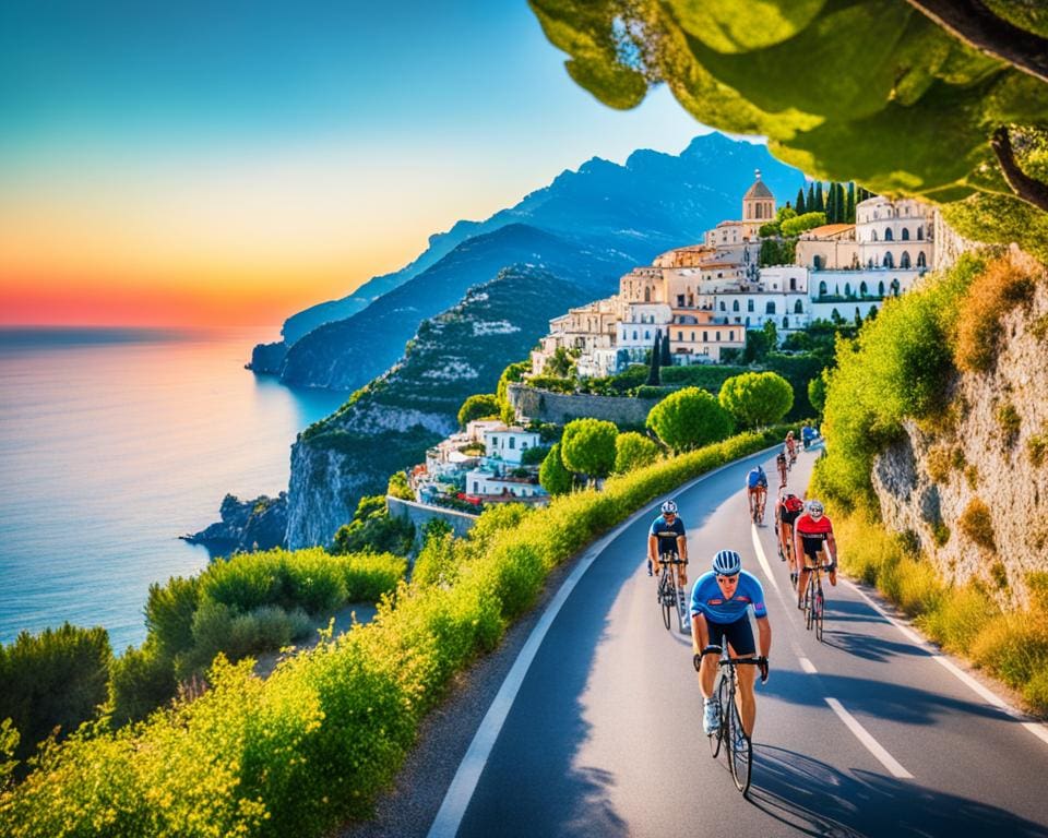 fietsen langs de kust van Amalfi