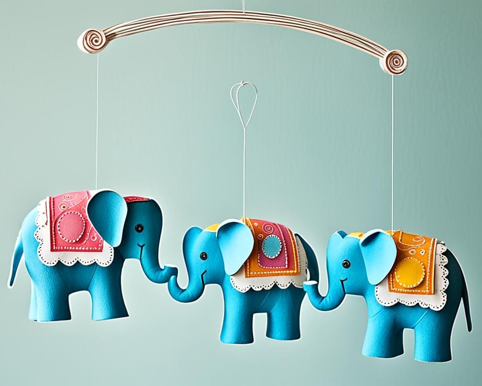 Handgemaakte olifanten muziekmobiel