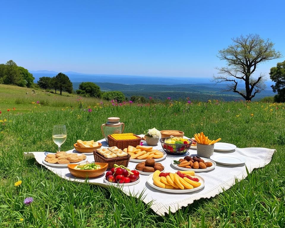 Parkpicknick met heerlijke delicatessen en een prachtig uitzicht