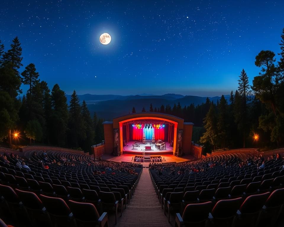 Theateroptreden in een openlucht amfitheater onder de sterren